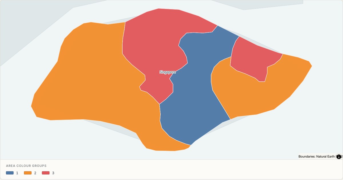 Singapore administrative map — Categorical regions built from TopoJSON