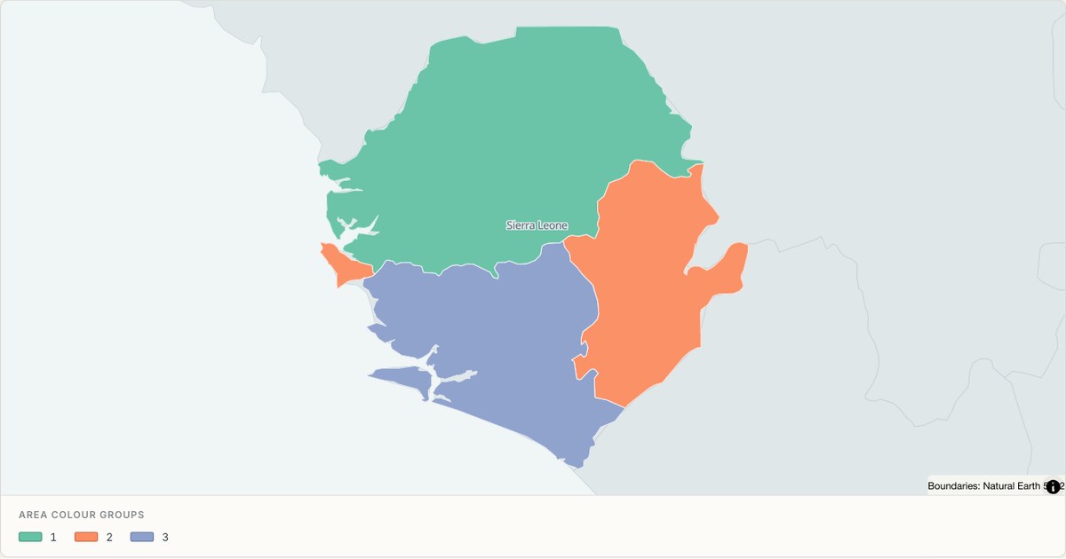 Sierra Leone administrative map — Categorical regions built from TopoJSON