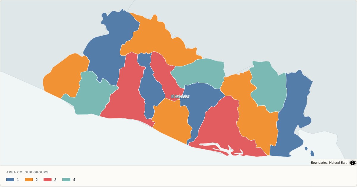 El Salvador administrative map — Categorical regions built from TopoJSON