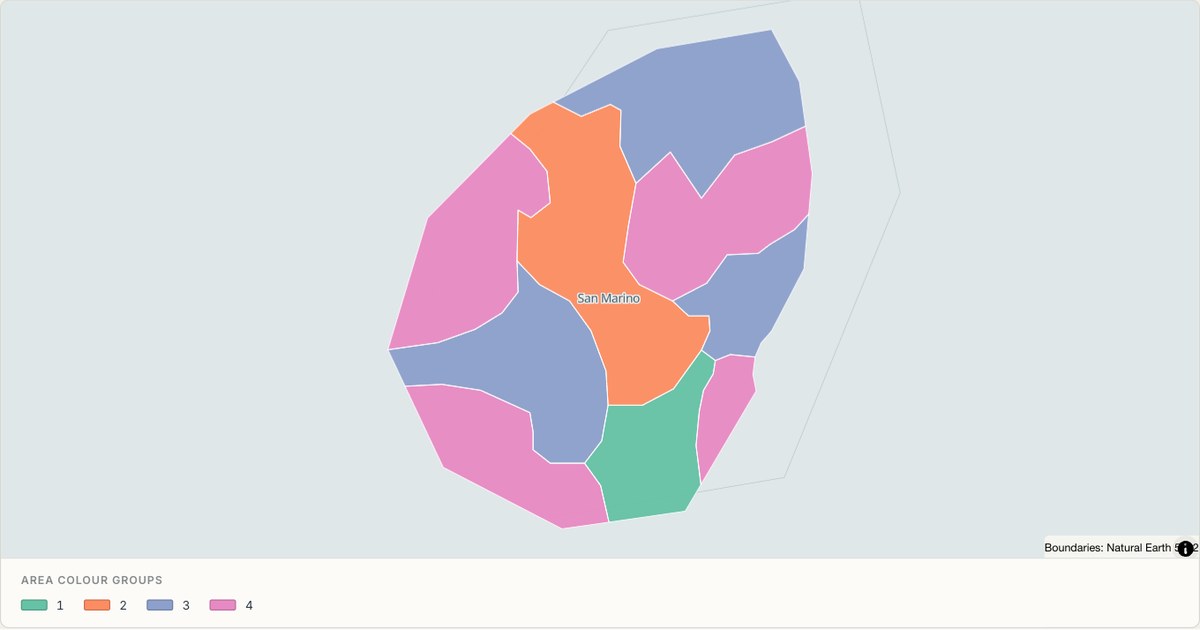 San Marino administrative map — Categorical regions built from TopoJSON