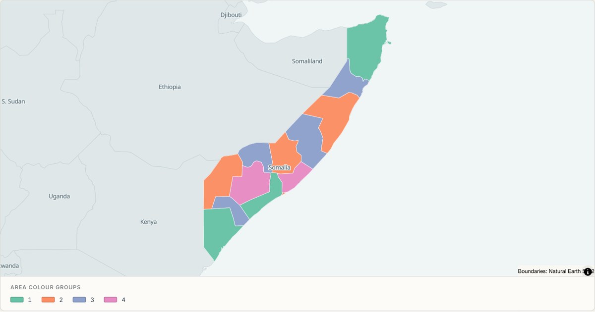 Somalia administrative map — Categorical regions built from TopoJSON