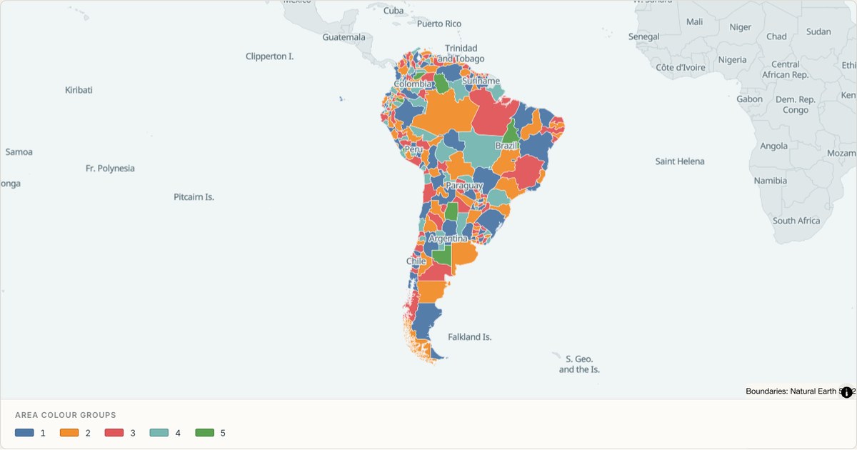 South America administrative divisions — Categorical regions built from TopoJSON