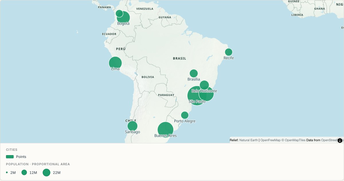 South American cities — Proportional symbol