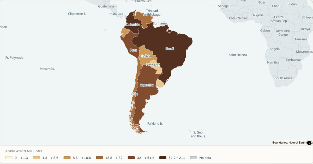 Population across South America — Choropleth built from GeoJSON