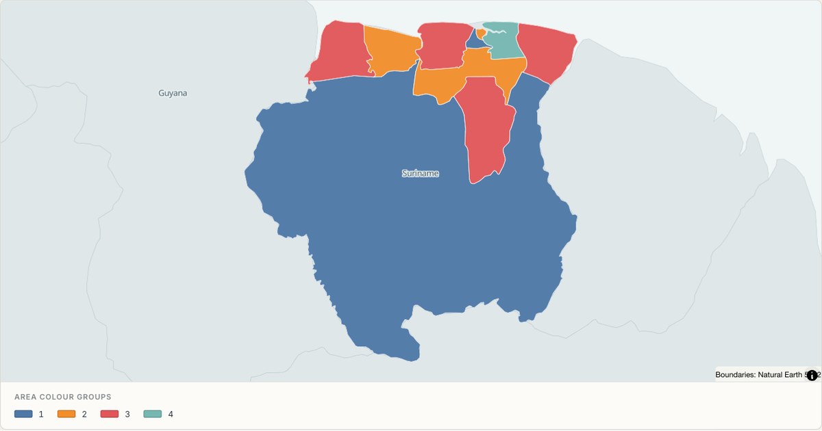 Suriname administrative map — Categorical regions built from TopoJSON