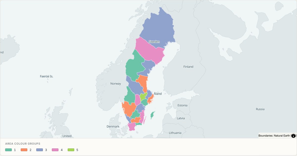 Sweden administrative map — Categorical regions built from TopoJSON
