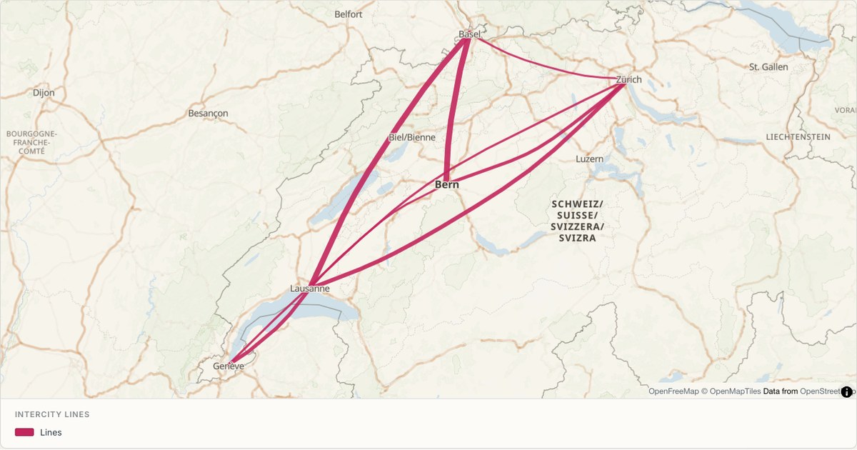 Intercity rail lines — Route map