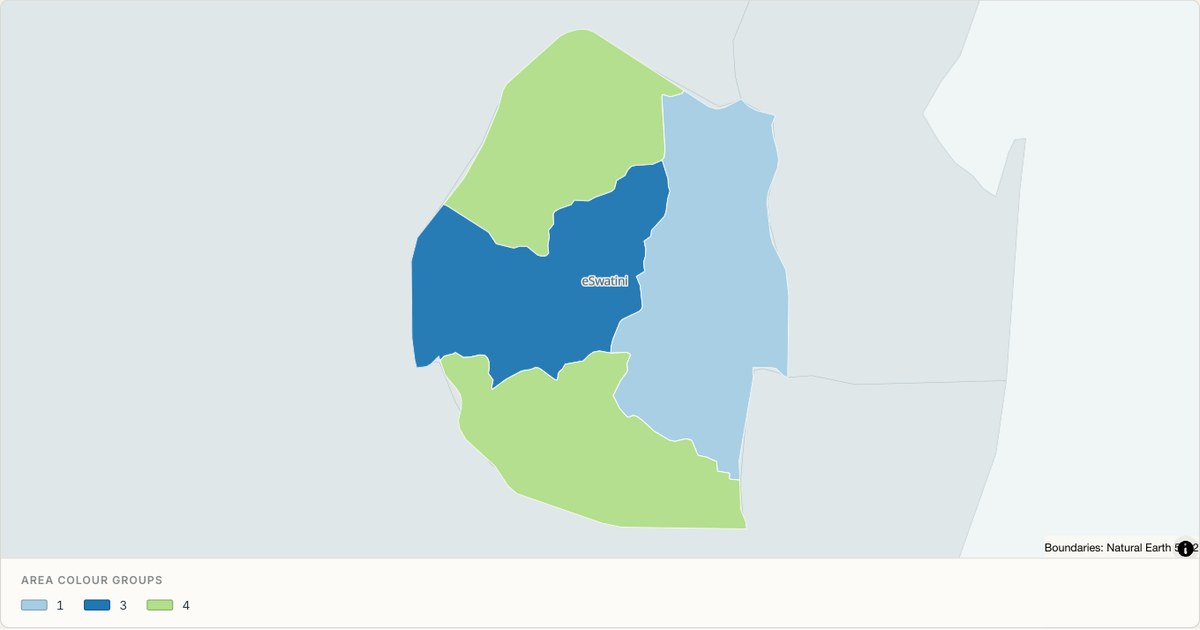 Swaziland administrative map — Categorical regions built from TopoJSON
