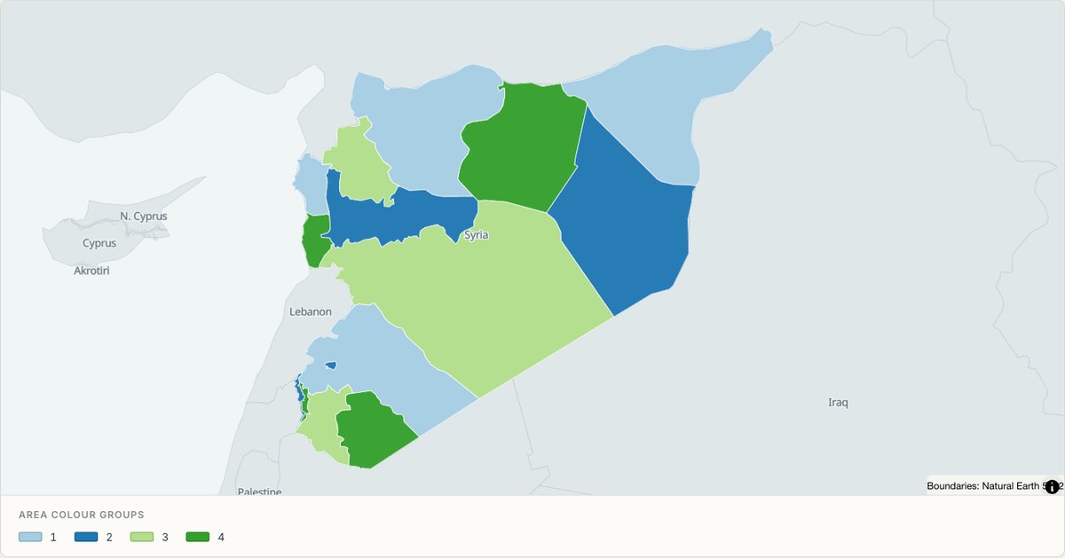 Syria administrative map — Categorical regions built from TopoJSON