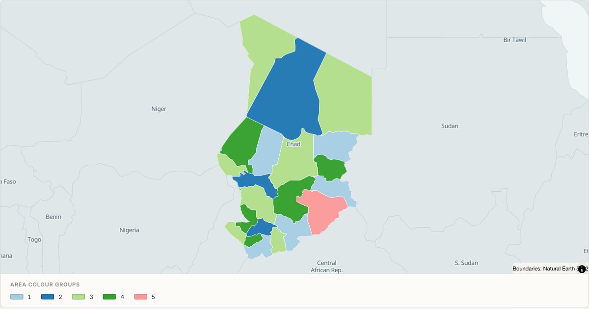 Chad administrative map — Categorical regions built from TopoJSON