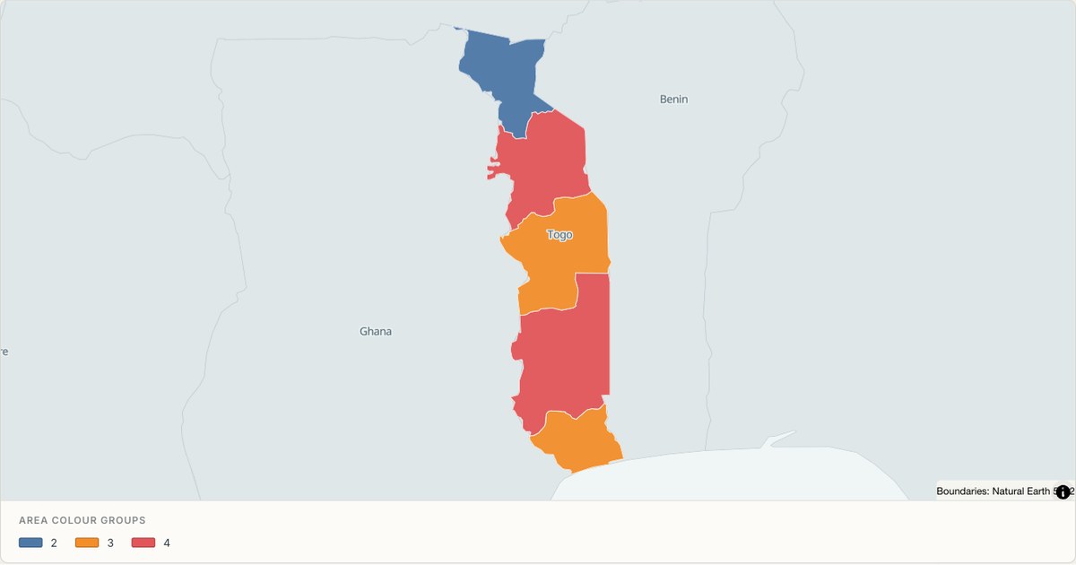 Togo administrative map — Categorical regions built from TopoJSON