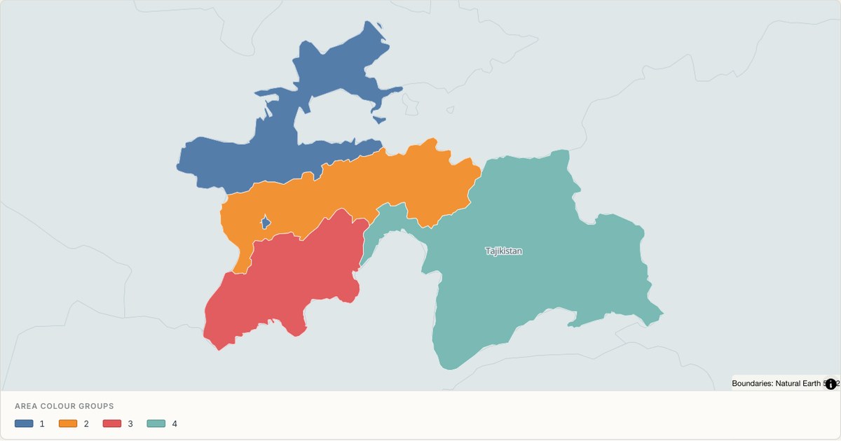 Tajikistan administrative map — Categorical regions built from TopoJSON