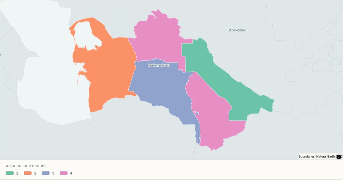 Turkmenistan administrative map — Categorical regions built from TopoJSON