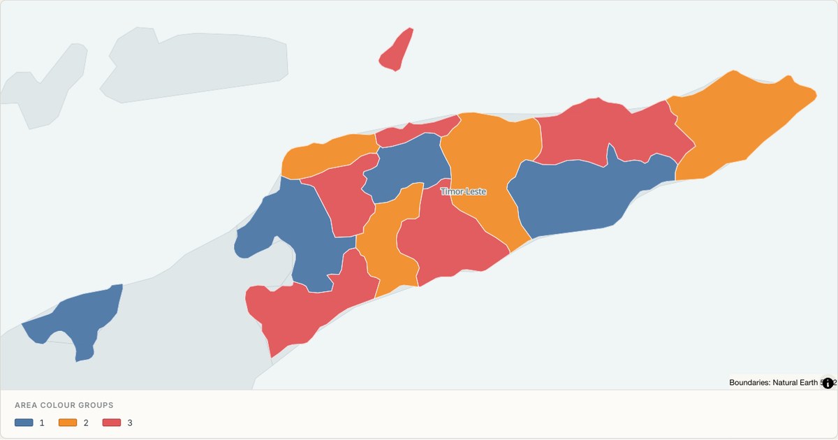 East Timor administrative map — Categorical regions built from TopoJSON