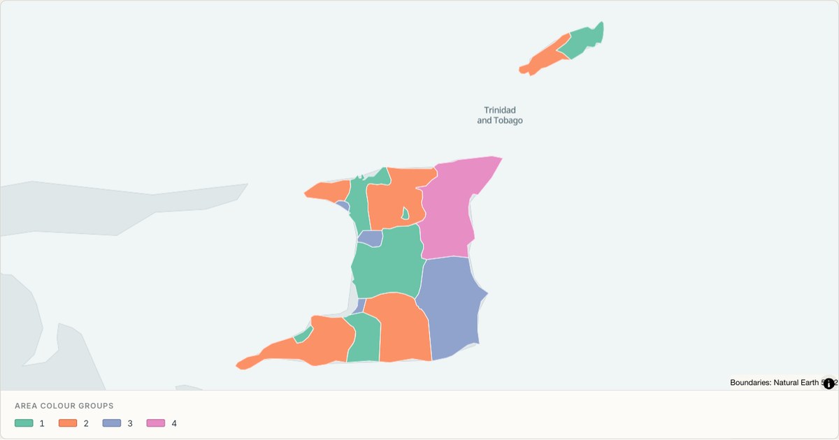 Trinidad and Tobago administrative map — Categorical regions built from TopoJSON
