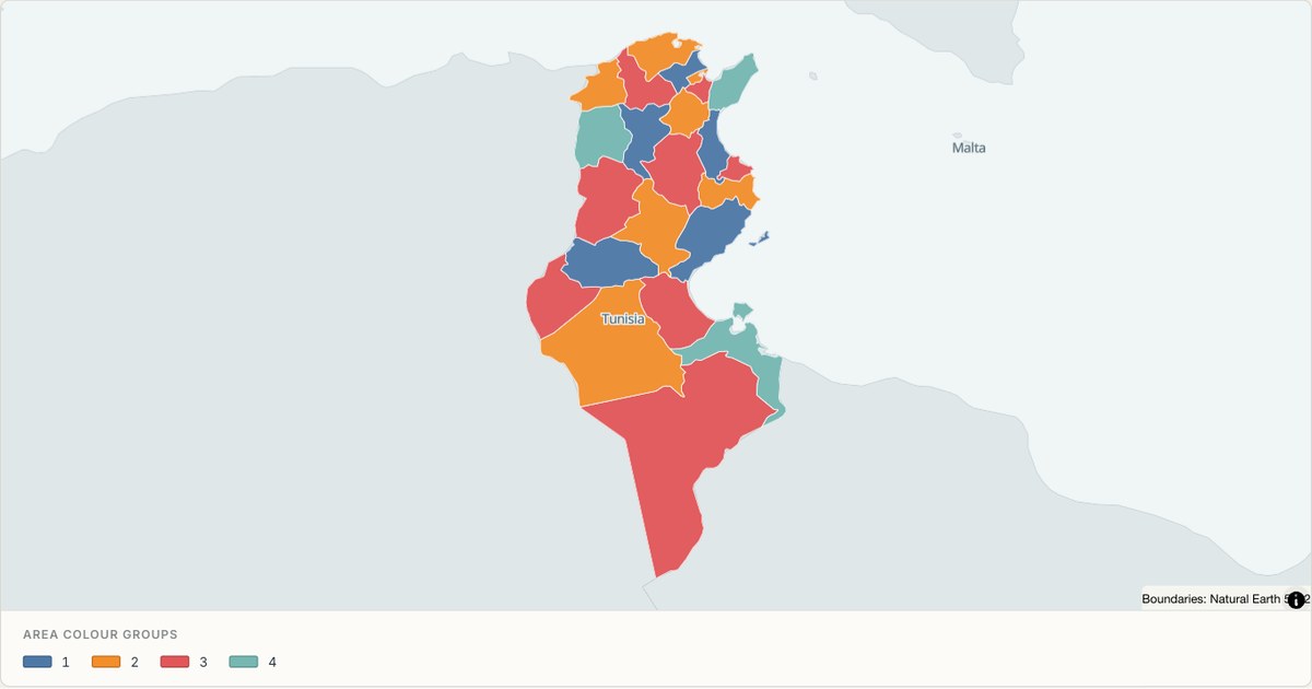 Tunisia administrative map — Categorical regions built from TopoJSON