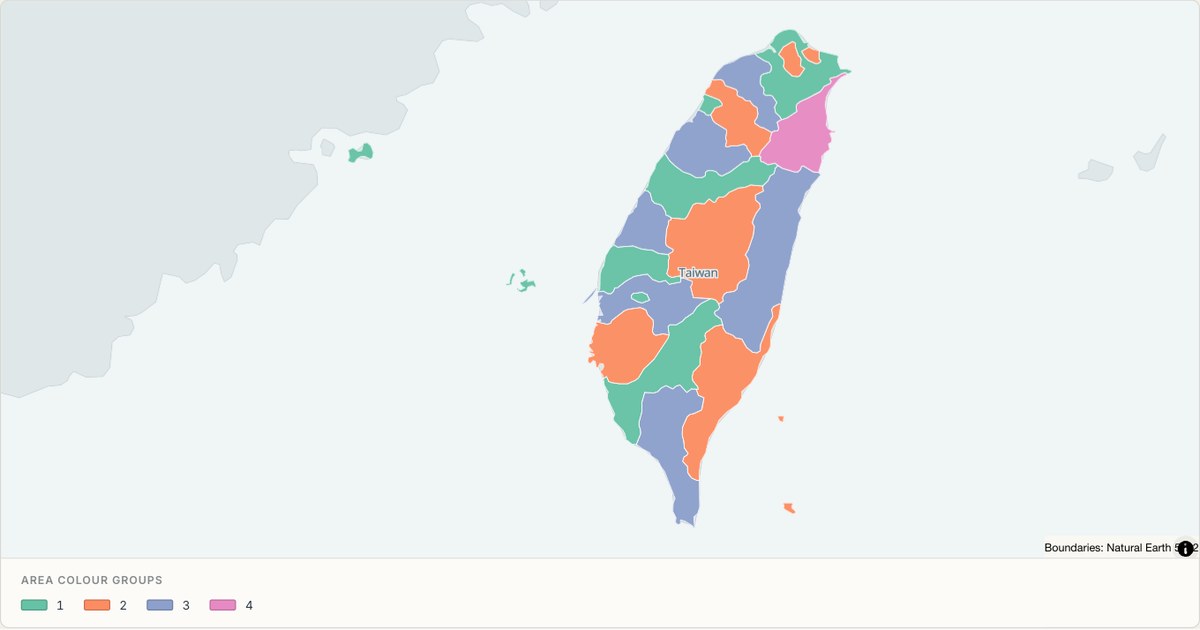 Taiwan administrative map — Categorical regions built from TopoJSON