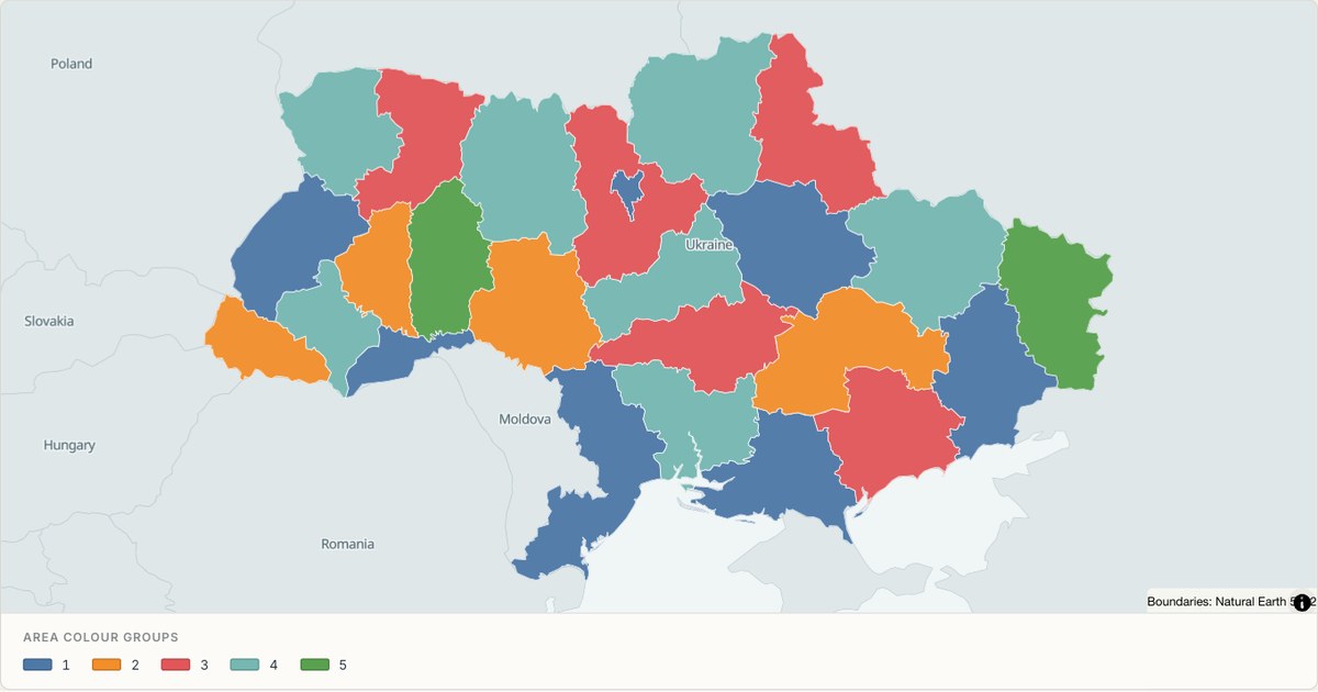 Ukraine administrative map — Categorical regions built from TopoJSON