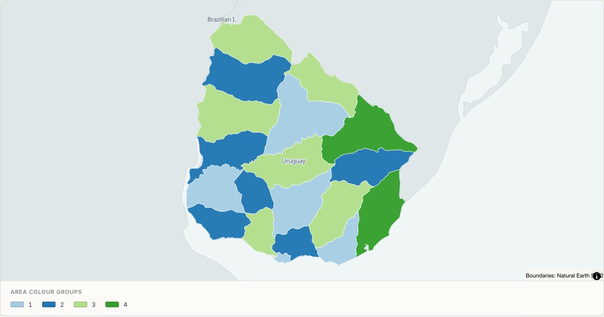 Uruguay administrative map — Categorical regions built from TopoJSON