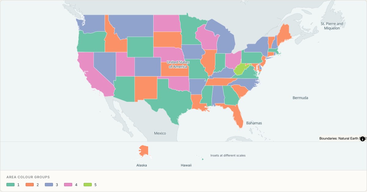 United States of America administrative map — Categorical regions built from TopoJSON