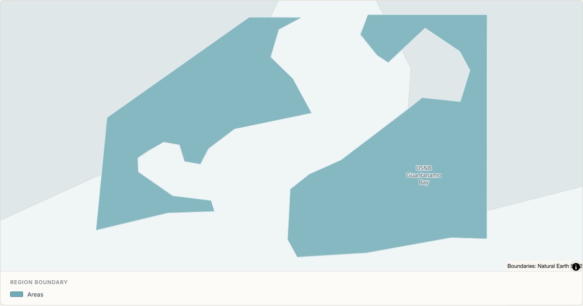 US Naval Base Guantanamo Bay boundary map — Single boundary built from TopoJSON