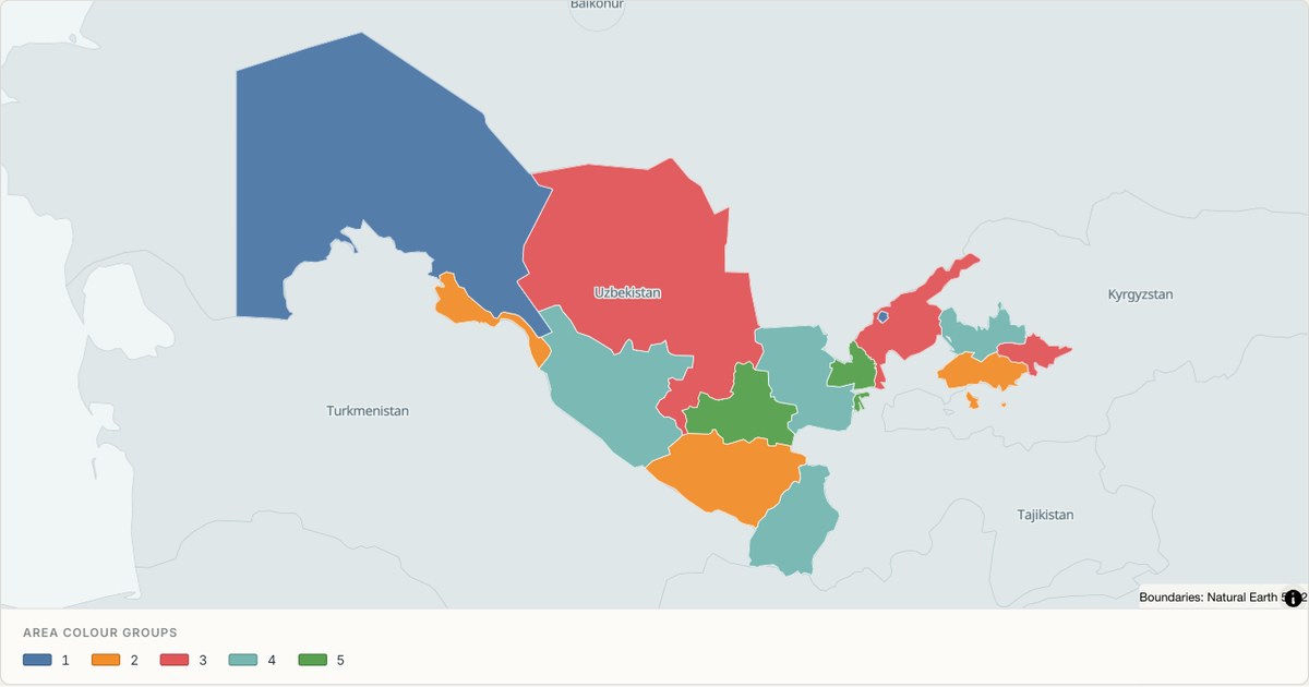 Uzbekistan administrative map — Categorical regions built from TopoJSON