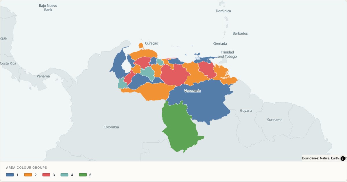 Venezuela administrative map — Categorical regions built from TopoJSON