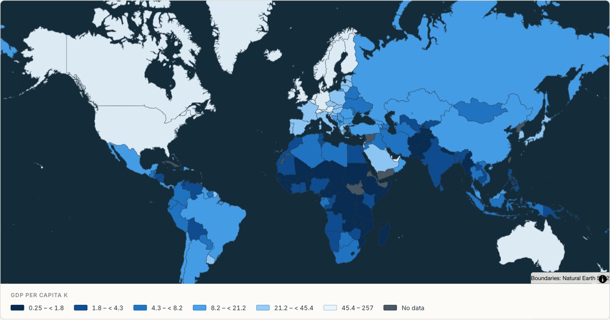 GDP per capita, country by country — Choropleth built from Excel