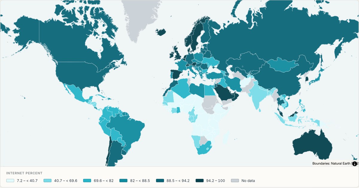 Internet penetration by country — Choropleth built from CSV