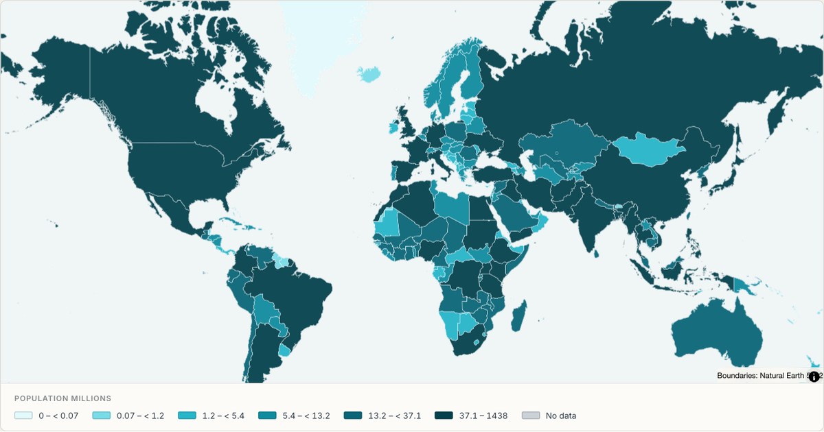 World population as a choropleth — Choropleth