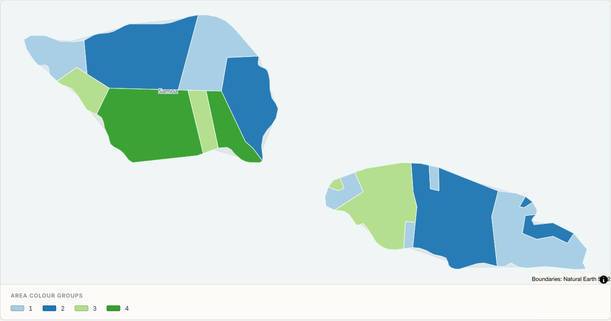 Samoa administrative map — Categorical regions built from TopoJSON