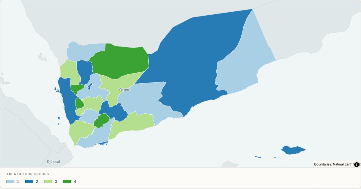 Yemen administrative map — Categorical regions built from TopoJSON