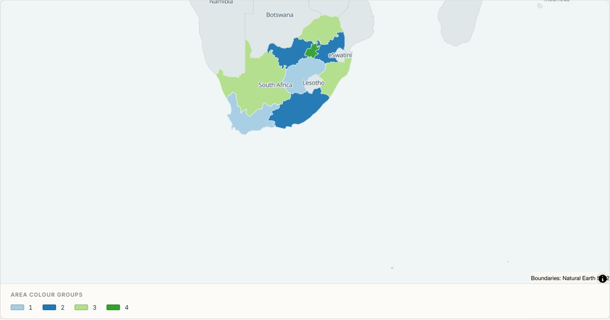 South Africa administrative map — Categorical regions built from TopoJSON