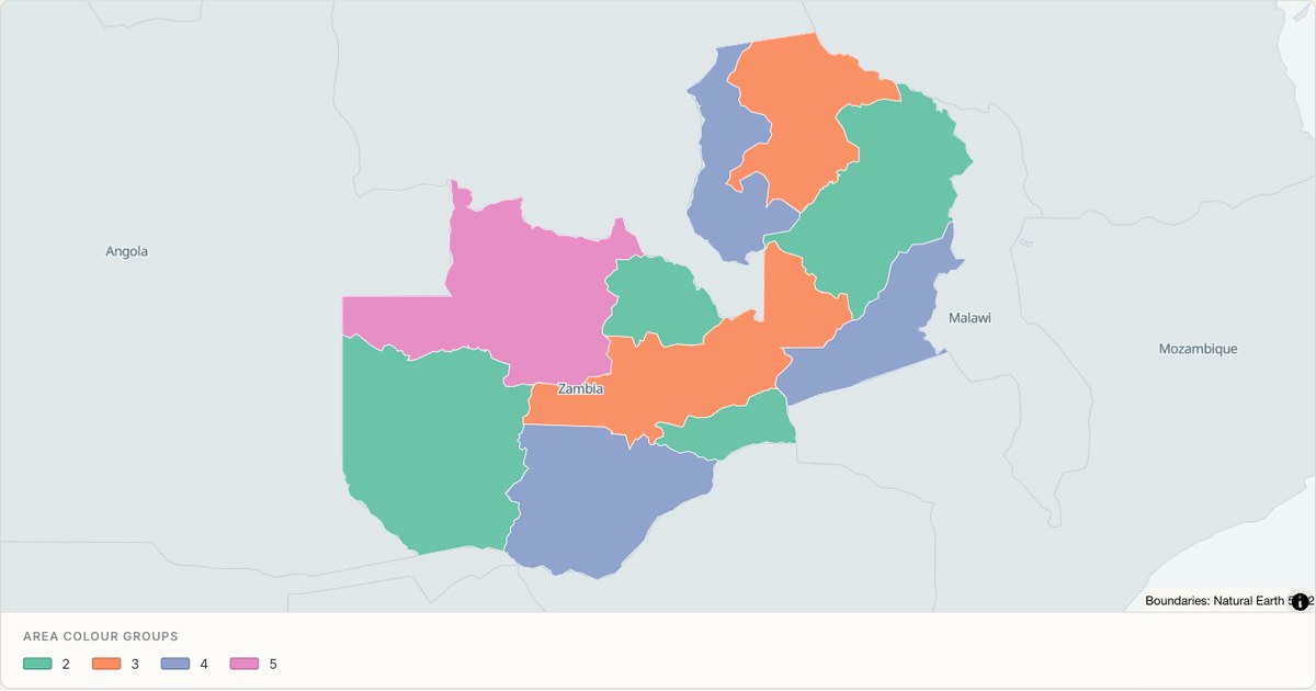Zambia administrative map — Categorical regions built from TopoJSON