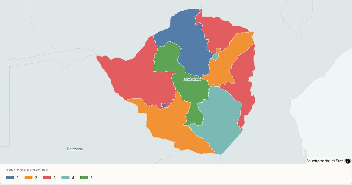 Zimbabwe administrative map — Categorical regions built from TopoJSON