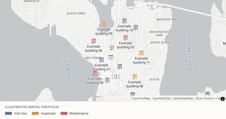 Keep a property portfolio in view — Simulated building, unit and inspection records