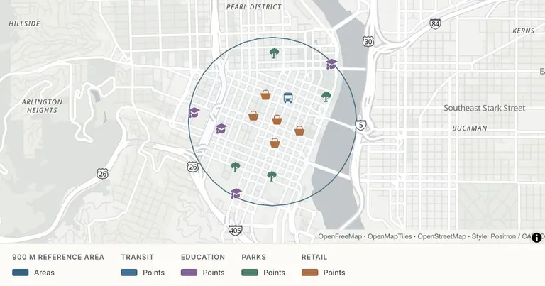 Explore a Portland site context — Public OSM POI snapshot · four context categories
