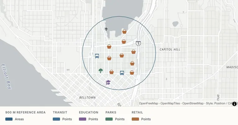 Explore a Seattle site context — Public OSM POI snapshot · four context categories